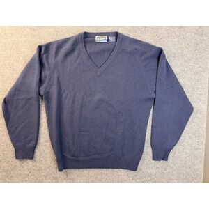 Shaver Lake Mens XL Navy Blue Lambswool V-Neck Sweater Pullover Wool Hong Kong